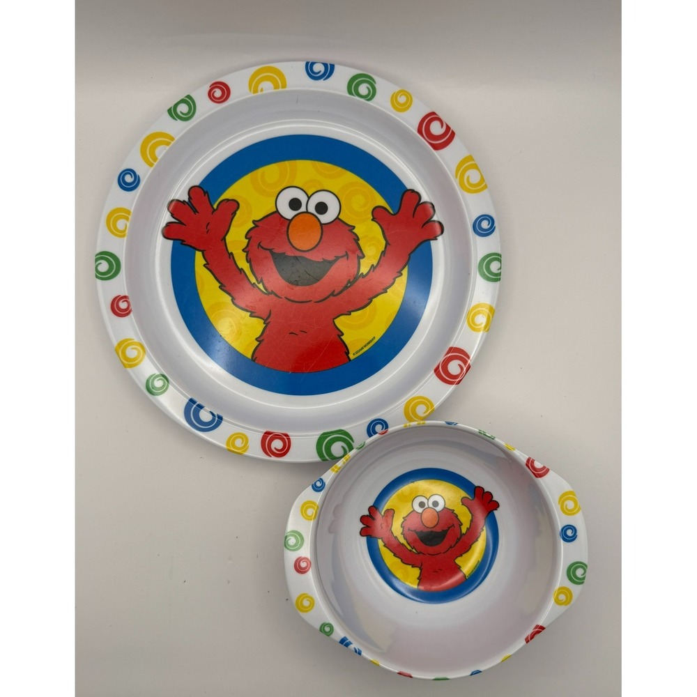 Vintage 2003 Sesame Street Elmo The First Years Plate Bowl Toddler Dish Set